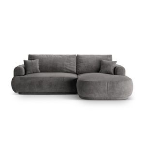 Coltar extensibil dreapta 5 locuri, modular, cu lada depozitare, Ella, Micadoni Home, 271x174x94 cm, catifea, gri imagine