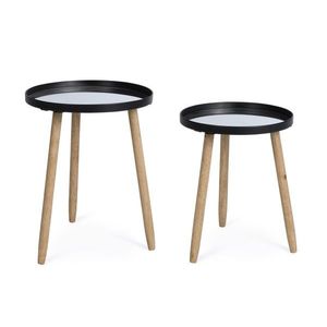 Set 2 masute de cafea Edvard, Bizzotto, 35.5x44 cm/40x51 cm, lemn de cauciuc/otel, blat din oglinda, negru imagine