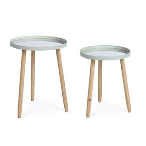 Set 2 masute de cafea Edvard, Bizzotto, 35.5x44 cm/40x51 cm, lemn de cauciuc/otel, blat din oglinda, verde sage imagine