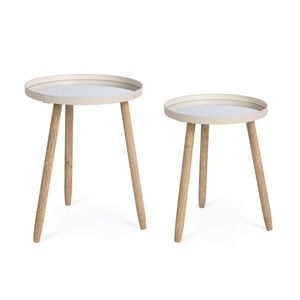 Set 2 masute de cafea Edvard, Bizzotto, 35.5x44 cm/40x51 cm, lemn de cauciuc/otel, blat din oglinda, ivoriu imagine