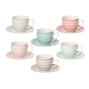 Set 6 cesti de ceai cu farfurie Iris Pepper, Tognana Porcellane, 200 ml, portelan New Bone China, multicolor imagine