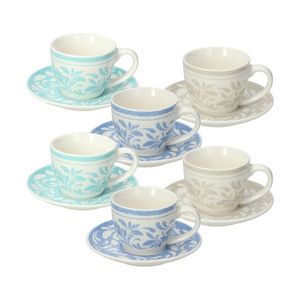 Set 6 cesti de cafea cu farfurie Iris Celine, Tognana Porcellane, 80 ml, portelan New Bone China, multicolor imagine