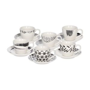 Set 6 cesti de cafea cu farfurie Iris Zenith, Tognana Porcellane, 80 ml, portelan New Bone China, multicolor imagine