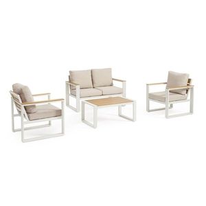 Set mobilier pentru gradina/terasa 4 piese Leandro, Bizzotto, aluminiu/poliester impermeabil, alb/bej imagine
