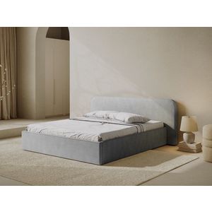Pat tapitat cu somiera rabatabila si lada depozitare, 140x200 cm, Micadoni Home, Elizabeth-68, tesatura structurata chenille, gri deschis imagine