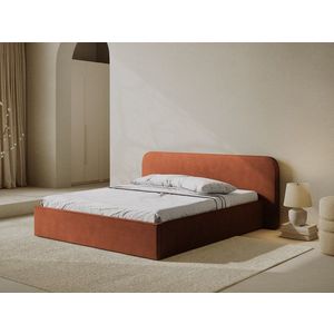 Pat tapitat cu somiera rabatabila si lada depozitare, 160x200 cm, Micadoni Home, Elizabeth-68, tesatura structurata chenille, rosu imagine