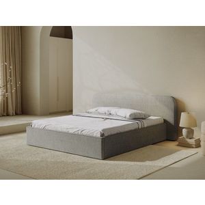 Pat tapitat cu somiera rabatabila si lada depozitare, 160x200 cm, Micadoni Home, Elizabeth-260, tesatura boucle, argintiu imagine