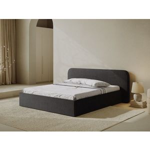 Pat tapitat cu somiera rabatabila si lada depozitare, 160x200 cm, Micadoni Home, Elizabeth-260, tesatura boucle, antracit imagine