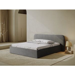Pat tapitat cu somiera rabatabila si lada depozitare, 160x200 cm, Micadoni Home, Elizabeth-260, tesatura boucle, grafit imagine