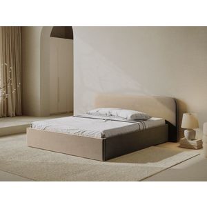 Pat tapitat cu somiera rabatabila si lada depozitare, 160x200 cm, Micadoni Home, Elizabeth-261, catifea, bej sand imagine