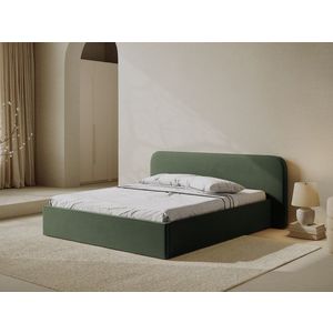 Pat tapitat cu somiera rabatabila si lada depozitare, 160x200 cm, Micadoni Home, Elizabeth-261, catifea, verde moss imagine