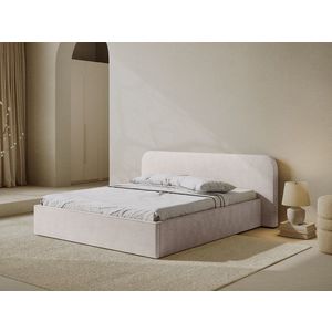Pat tapitat cu somiera rabatabila si lada depozitare, 180x200 cm, Micadoni Home, Elizabeth-68, tesatura structurata chenille, alb imagine