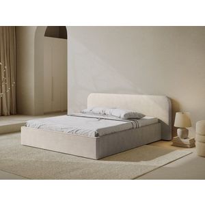 Pat tapitat cu somiera rabatabila si lada depozitare, 180x200 cm, Micadoni Home, Elizabeth-68, tesatura structurata chenille, bej imagine
