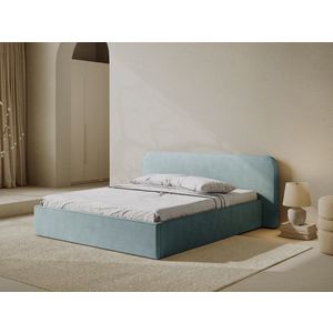 Pat tapitat cu somiera rabatabila si lada depozitare, 180x200 cm, Micadoni Home, Elizabeth-68, tesatura structurata chenille, verde menta imagine