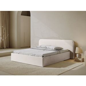 Pat tapitat cu somiera rabatabila si lada depozitare, 200x200 cm, Micadoni Home, Elizabeth-261, catifea, ivoriu imagine