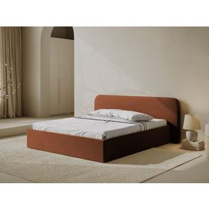 Pat tapitat cu somiera rabatabila si lada depozitare, 200x200 cm, Micadoni Home, Elizabeth-261, catifea, teracota imagine