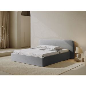 Pat tapitat cu somiera rabatabila si lada depozitare, 200x200 cm, Micadoni Home, Elizabeth-261, catifea, gri deschis imagine