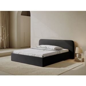 Pat tapitat cu somiera rabatabila si lada depozitare, 200x200 cm, Micadoni Home, Elizabeth-261, catifea, negru imagine