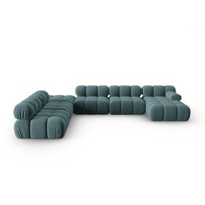 Coltar panoramic modular stanga 7 locuri, Bellis-51, Micadoni Home, 376x282x70 cm, catifea, turcoaz imagine