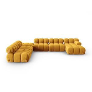 Coltar panoramic modular stanga 7 locuri, Bellis-51, Micadoni Home, 376x282x70 cm, catifea, galben imagine