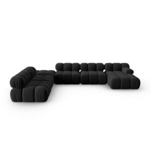 Coltar panoramic modular stanga 7 locuri, Bellis-51, Micadoni Home, 376x282x70 cm, catifea, negru imagine