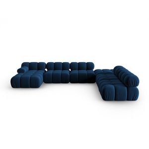 Coltar panoramic modular dreapta 7 locuri, Bellis-51, Micadoni Home, 376x282x70 cm, catifea, albastru regal imagine