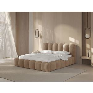 Pat tapitat cu somiera rabatabila si lada depozitare, 160x200 cm, Micadoni Home, Lupine-88, catifea, bej sand imagine