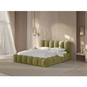 Pat tapitat cu somiera rabatabila si lada depozitare, 200x200 cm, Micadoni Home, Lupine-88, catifea, gri mud imagine