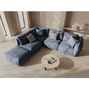 Coltar modular stanga 4 locuri, Chris-259, Micadoni Home, 295x290x80 cm, tesatura structurata chenille, albastru muted imagine