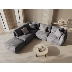 Coltar modular stanga 4 locuri, Chris-259, Micadoni Home, 295x290x80 cm, tesatura structurata chenille, gri beton imagine