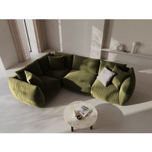 Coltar stanga 4 locuri, Chris-184, Micadoni Home, 295x210x80 cm, catifea, verde deschis imagine