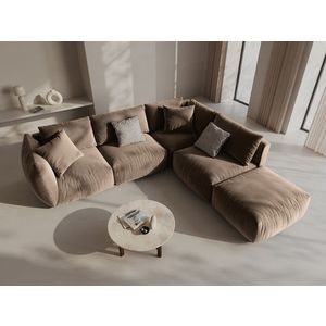Coltar modular dreapta 4 locuri, Chris-184, Micadoni Home, 295x290x80 cm, catifea, maro deschis imagine