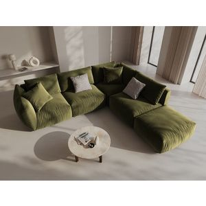 Coltar modular dreapta 4 locuri, Chris-184, Micadoni Home, 295x290x80 cm, catifea, verde deschis imagine