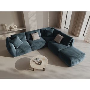 Coltar modular dreapta 4 locuri, Chris-184, Micadoni Home, 295x290x80 cm, catifea, albastru pastel imagine
