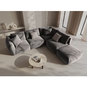 Coltar modular dreapta 4 locuri, Chris-184, Micadoni Home, 295x290x80 cm, catifea, gri imagine