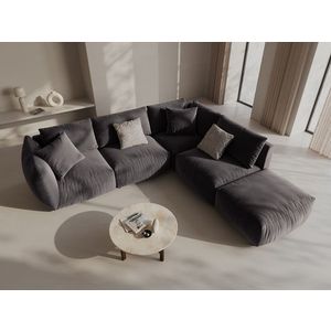 Coltar modular dreapta 4 locuri, Chris-184, Micadoni Home, 295x290x80 cm, catifea, gri inchis imagine