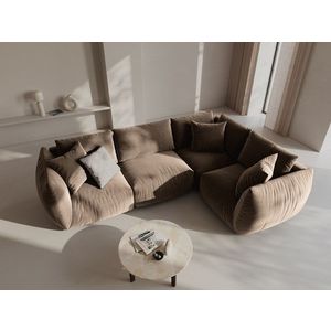 Coltar dreapta 4 locuri, Chris-184, Micadoni Home, 295x210x80 cm, catifea, maro deschis imagine