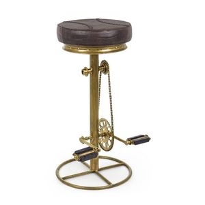 Scaun de bar Cycle, Bizzotto, piele naturala, inaltime ajustabila, Ø 42x80 cm, auriu imagine