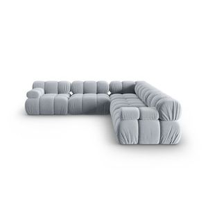 Coltar simetric 5 locuri, Bellis-51, Micadoni Home, 282x282x70 cm, catifea, albastru deschis imagine