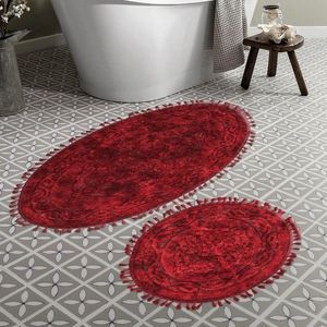 Set covorase de baie 2 piese, Alanur Home, COTTONKT000528, Bumbac, Rosu claret imagine