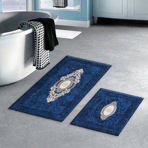Set covorase de baie 2 piese, Alanur Home, ALN_E4_266, Poliester, Albastru inchis imagine