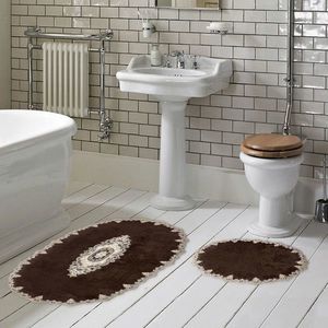 Set covorase de baie 2 piese, Alanur Home, Selonya Oval, Poliester, Maro imagine