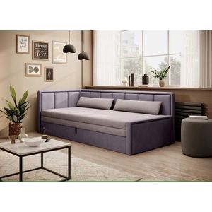 Canapea extensibila brat stanga 3 locuri, ELTAP, Fulgeo, 214x82x77 cm, lemn/catifea din poliester, bej/mov imagine