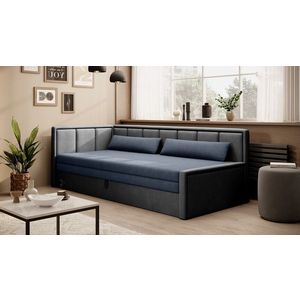 Canapea extensibila brat stanga 3 locuri, ELTAP, Fulgeo, 214x82x77 cm, lemn/catifea din poliester, albastru inchis/gri imagine
