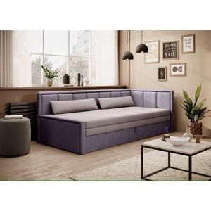 Canapea extensibila brat dreapta 3 locuri, ELTAP, Fulgeo, 214x82x77 cm, lemn/catifea din poliester, bej/mov imagine