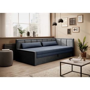 Canapea extensibila brat dreapta 3 locuri, ELTAP, Fulgeo, 214x82x77 cm, lemn/catifea din poliester, albastru inchis/gri imagine
