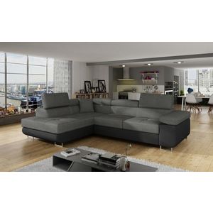 Coltar extensibil stanga 4 locuri, ELTAP, Anton, 272x203x85 cm, lemn/poliester, gri/negru imagine