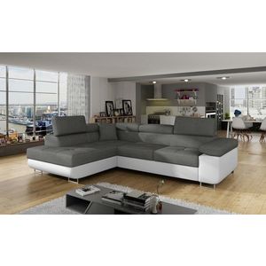 Coltar extensibil stanga 4 locuri, ELTAP, Anton, 272x203x85 cm, lemn/poliester, gri/alb imagine