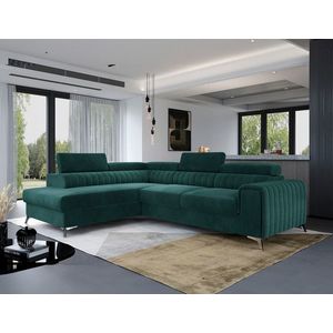 Coltar extensibil stanga 4 locuri, ELTAP, Lau-11, Laurence, 278x205x92 cm, lemn/poliester, verde imagine