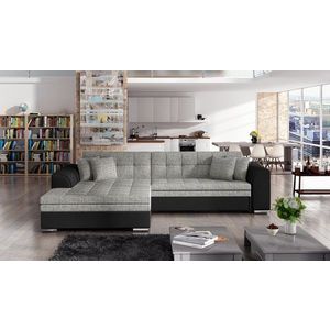 Coltar extensibil stanga 4 locuri, ELTAP, Sorento, 296x194x78 cm, lemn/poliester, gri/negru imagine